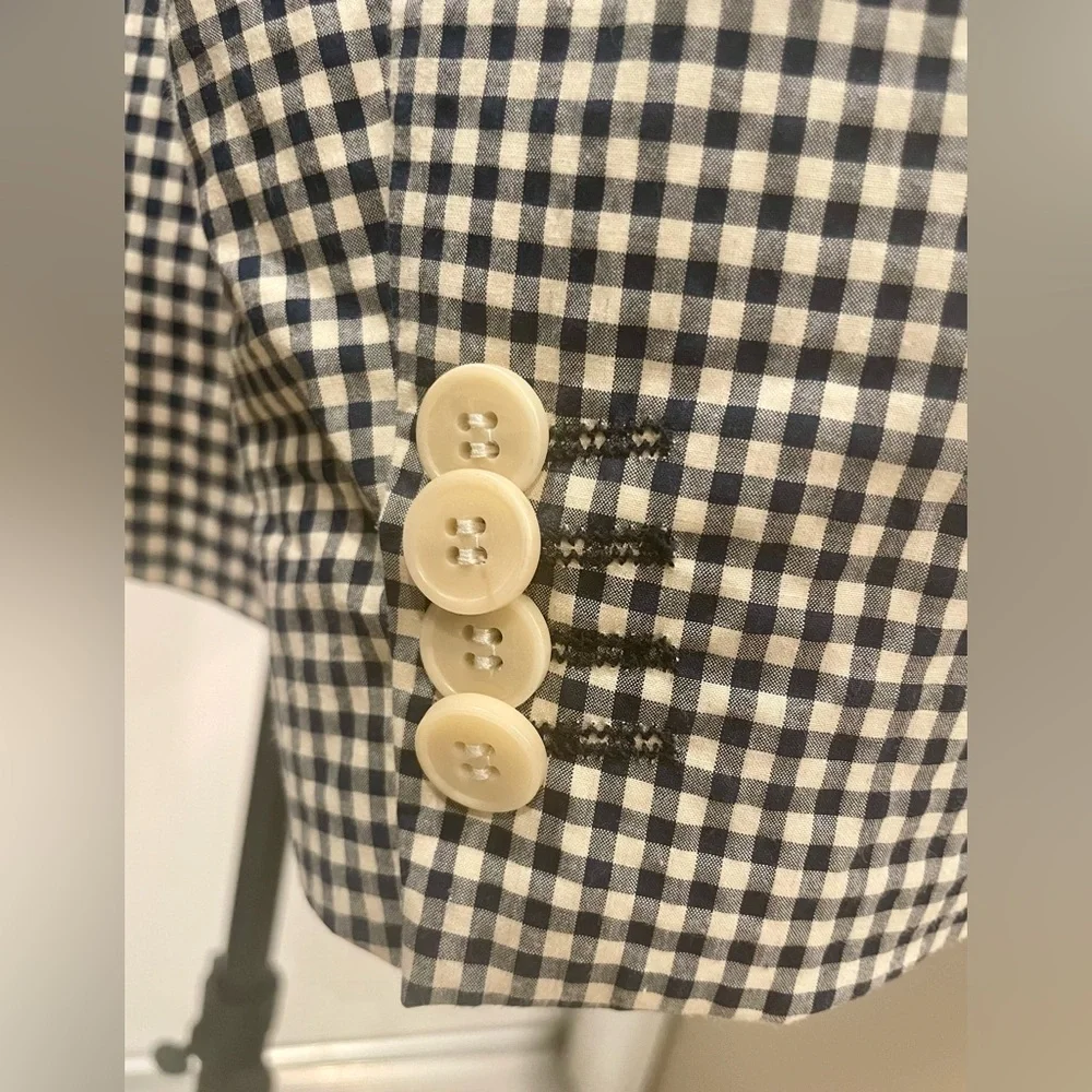 H&M gingham check 2 button blazer, navy & white, 38R, EUC